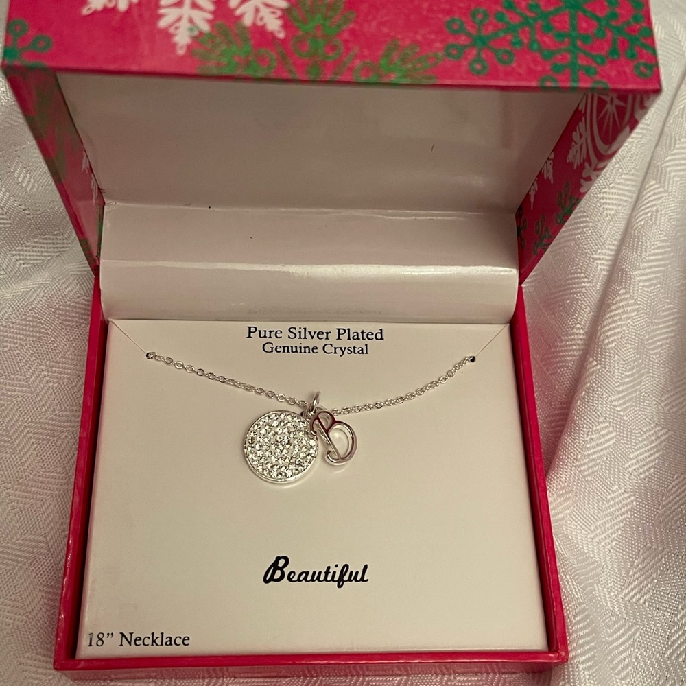 Silver Plated Genuine Crystal “B” Initial Necklace